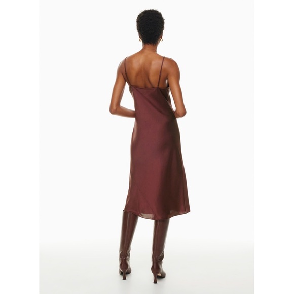 Aritzia Wilfred Only Slip Satin Midi Dress in Spiced Burgundy - Picture 3 of 11